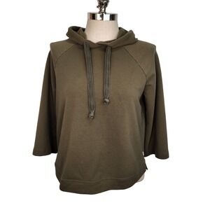 Pact Olive Green Cropped Hoodie 3/4 Sleeve Women's Size Small Casual Comfort